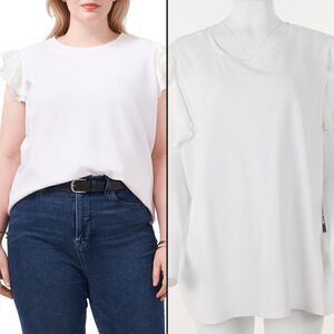 Vince Camuto Mixed Media Tiered Ruffle Sleeve Top in Ultra White